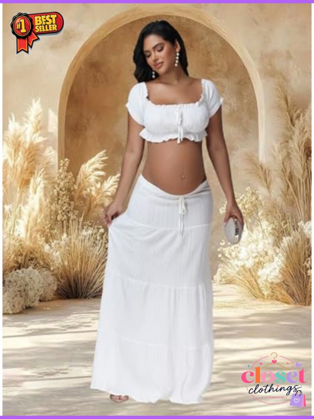 Maternity Boho 2 Piece Outfit Dress Set Baby Shower Photoshoot